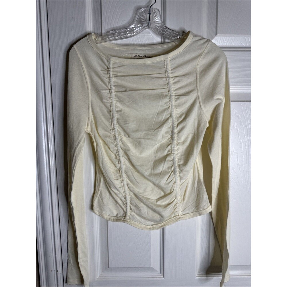NWOT We The Free Beige Ruched Crop Shirt Large - Picture 3 of 7